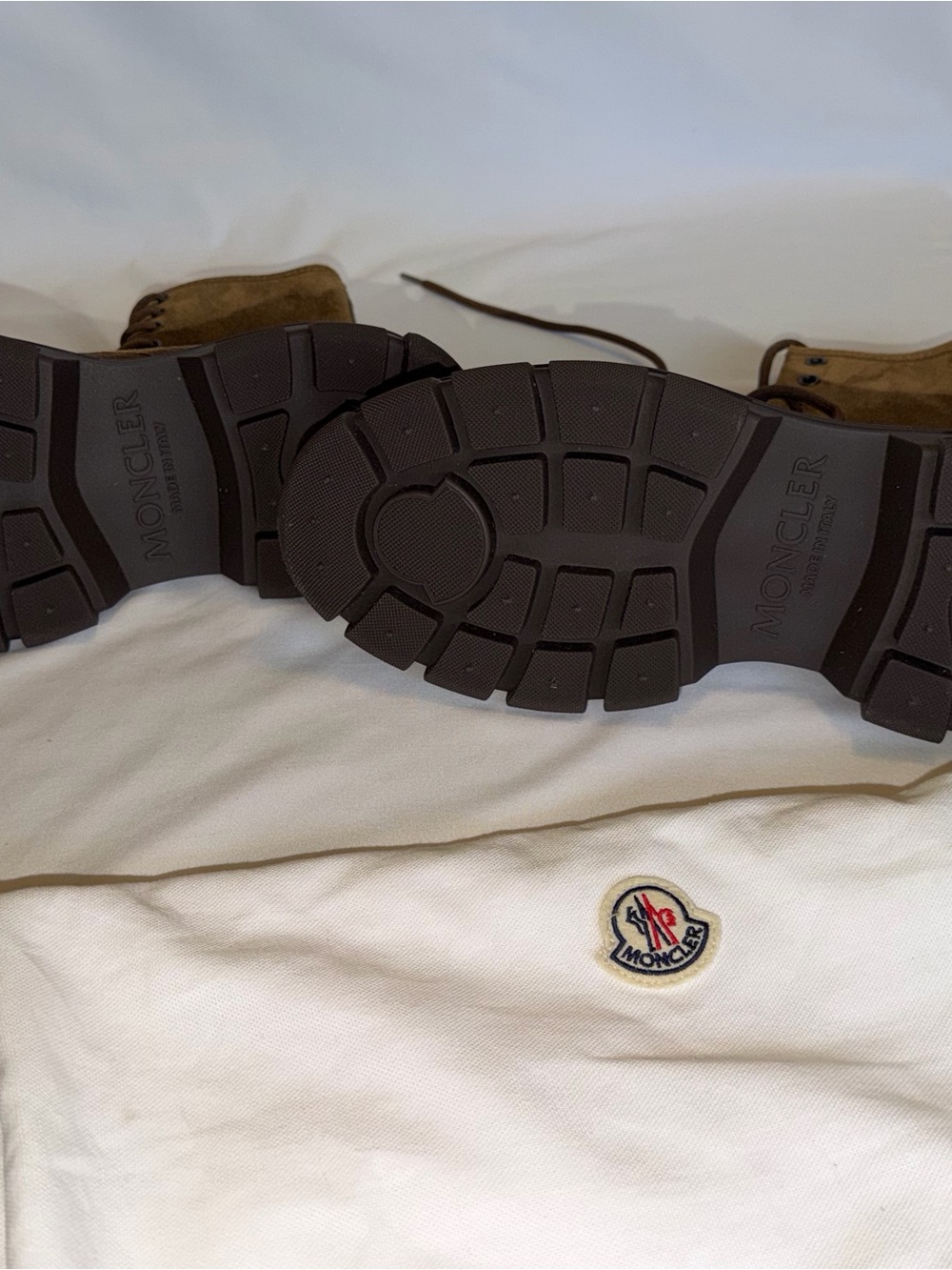 Moncler Suede Combat Lug Sole Boots Brown Size 39 New - Picture 4 of 5